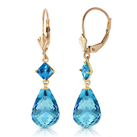 14K. SOLID GOLD LEVER BACK EARRING WITH BLUE TOPAZ - Picture 2 of 5